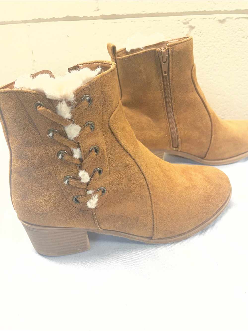 Justice Chestnut Faux Suede Shearling-Lined Ankle Booties